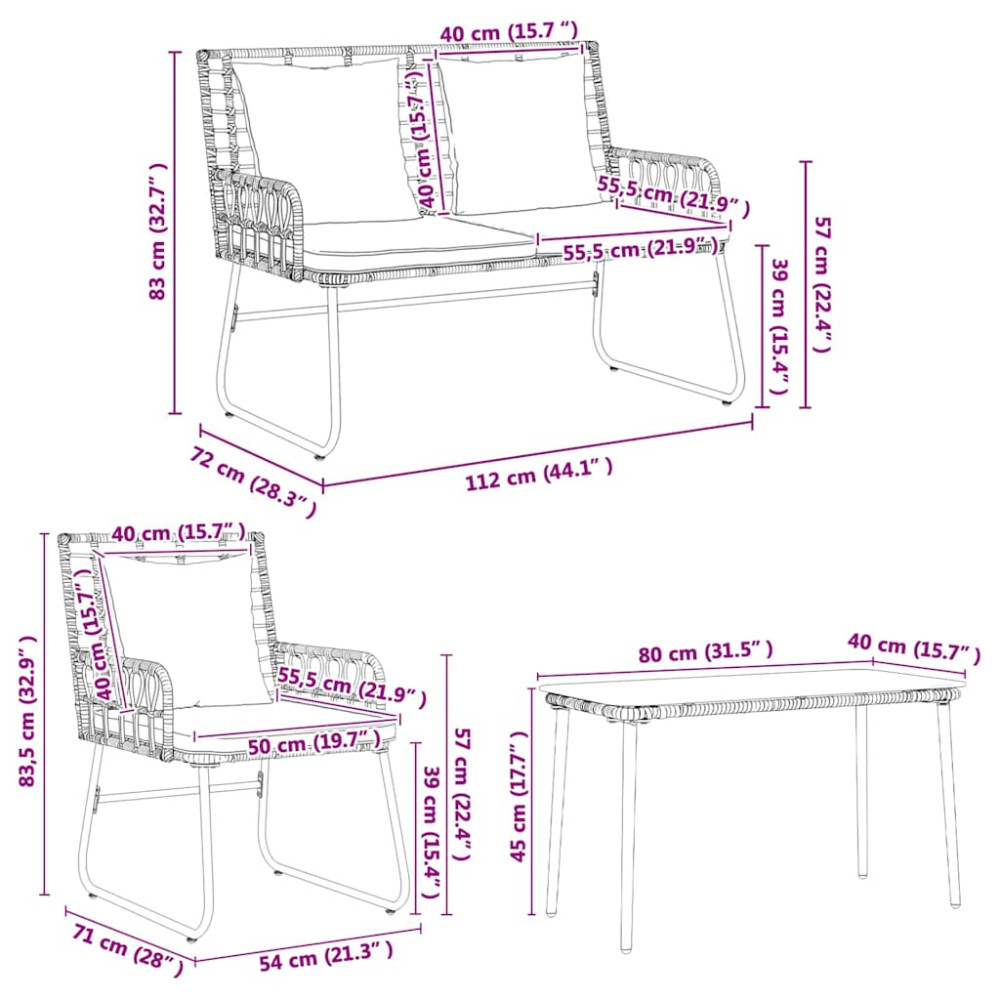 Produktbild för Trädgårdsmöbelset 4 pcs Svart och Anthracit konstrotting
