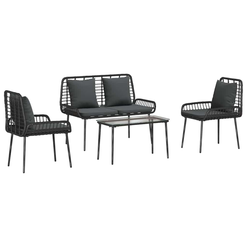 Produktbild för Trädgårdsmöbelset med kudde 4 pcs Svart och kräm konstrotting