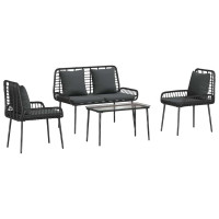 Produktbild för Trädgårdsmöbelset med kudde 4 pcs Svart och kräm konstrotting
