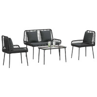 Produktbild för Trädgårdsmöbelset med kudde 4 pcs Svart och kräm konstrotting