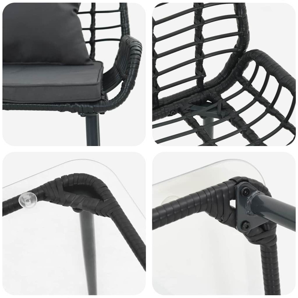 Produktbild för Trädgårdsmöbelset med kudde 4 pcs Svart och kräm konstrotting