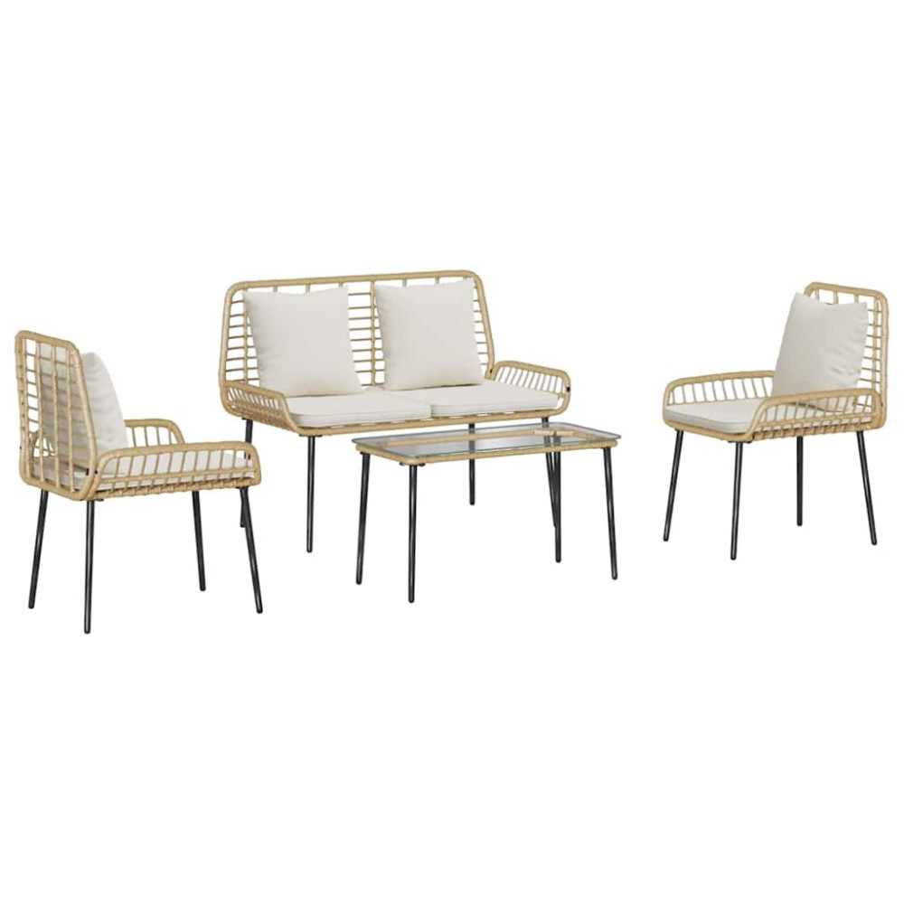 Produktbild för Trädgårdsmöbelset med kudde 4 pcs Svart och kräm konstrotting