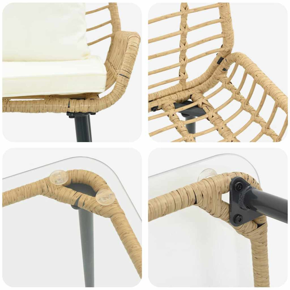 Produktbild för Trädgårdsmöbelset med kudde 4 pcs Svart och kräm konstrotting