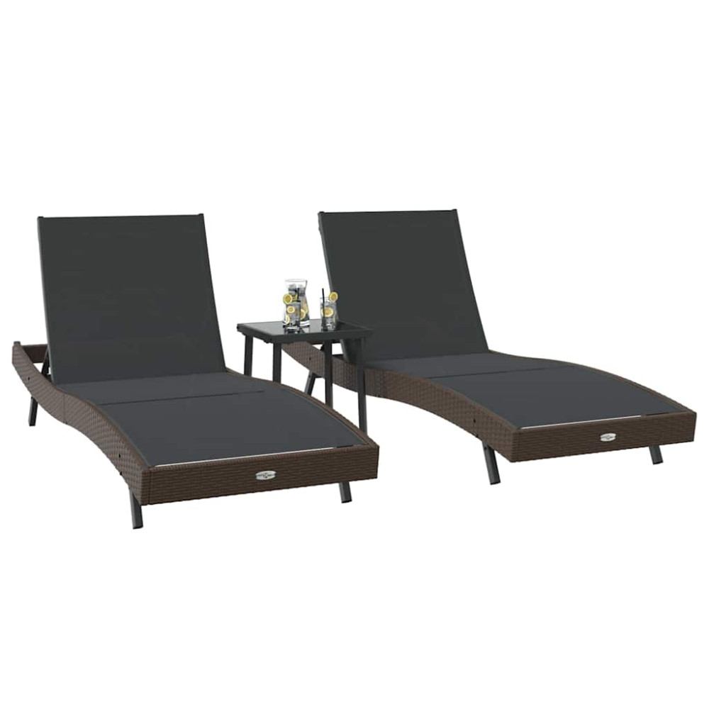 Produktbild för Solstol 3 pcs Brun 197 x 70 x 82 cm konstrotting