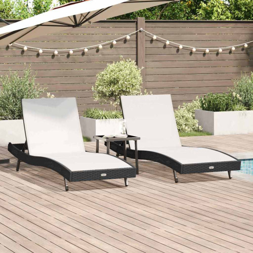 vidaXL Solstol 3 pcs Svart och Vitt 197 x 70 x 82 cm konstrotting