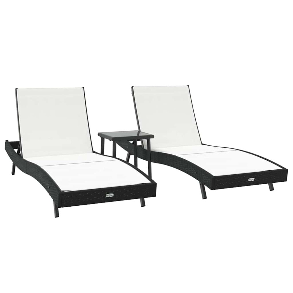 Produktbild för Solstol 3 pcs Svart och Vitt 197 x 70 x 82 cm konstrotting