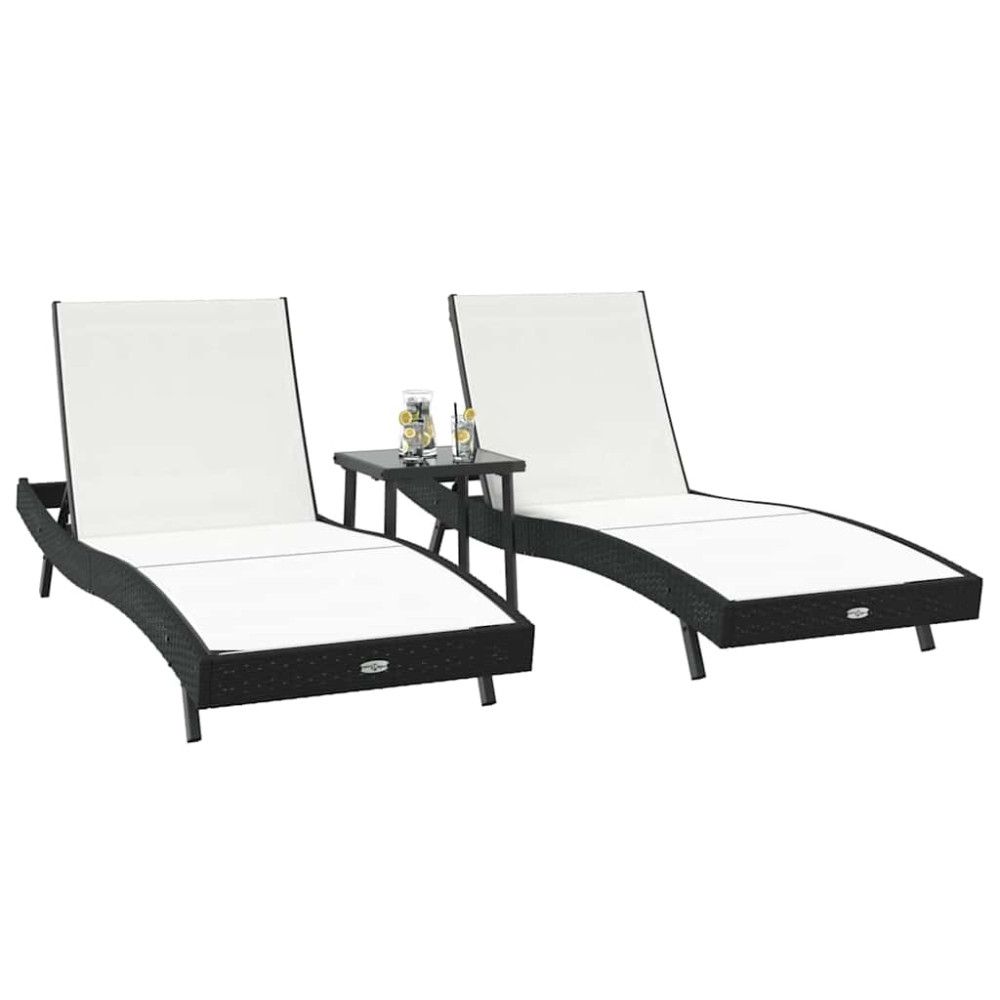 Produktbild för Solstol 3 pcs Svart och Vitt 197 x 70 x 82 cm konstrotting