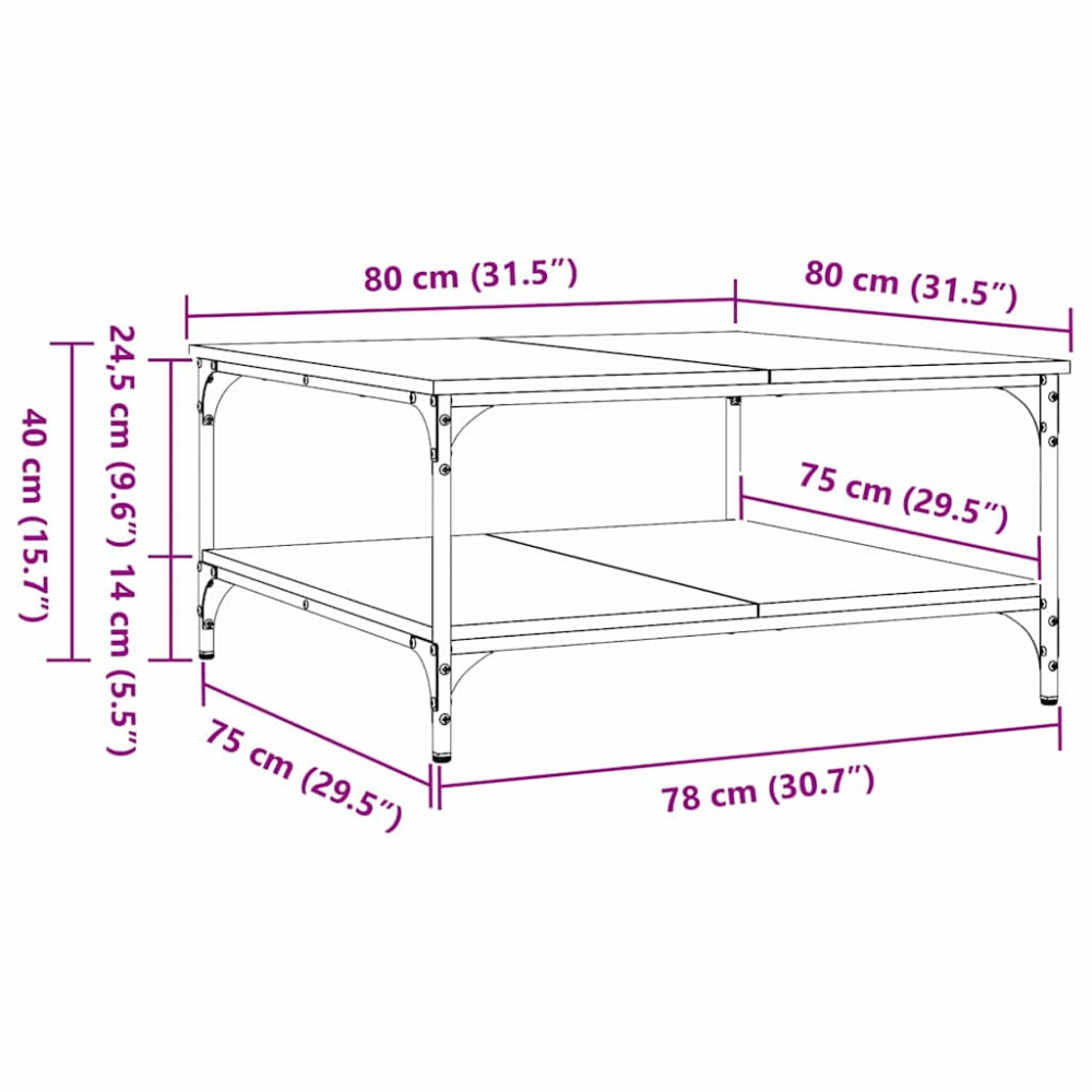 Produktbild för Kaffeebord Svart ek 80 x 80 x 40 cm Konstruerat trä