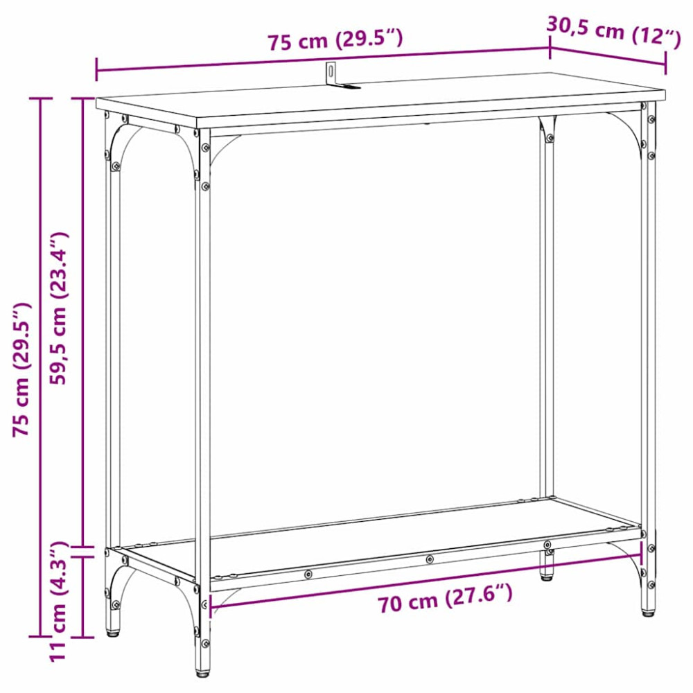 Produktbild för Konsolbord med hylla Svart ek 75 x 30.5 x 75 cm Konstruerat trä