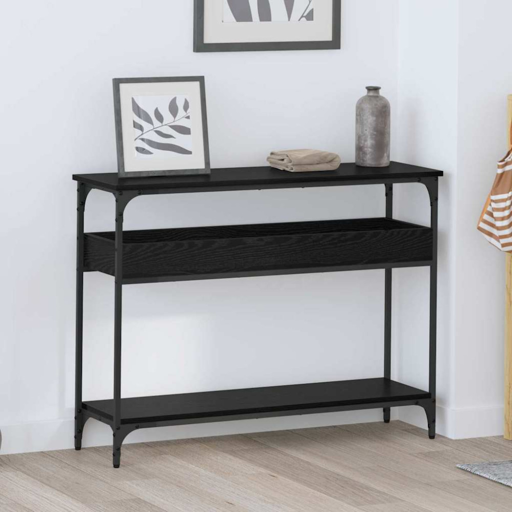 Produktbild för Konsolbord med hylla Svart ek 100 x 29 x 75 cm Konstruerat trä