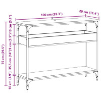 Produktbild för Konsolbord med hylla Svart ek 100 x 29 x 75 cm Konstruerat trä