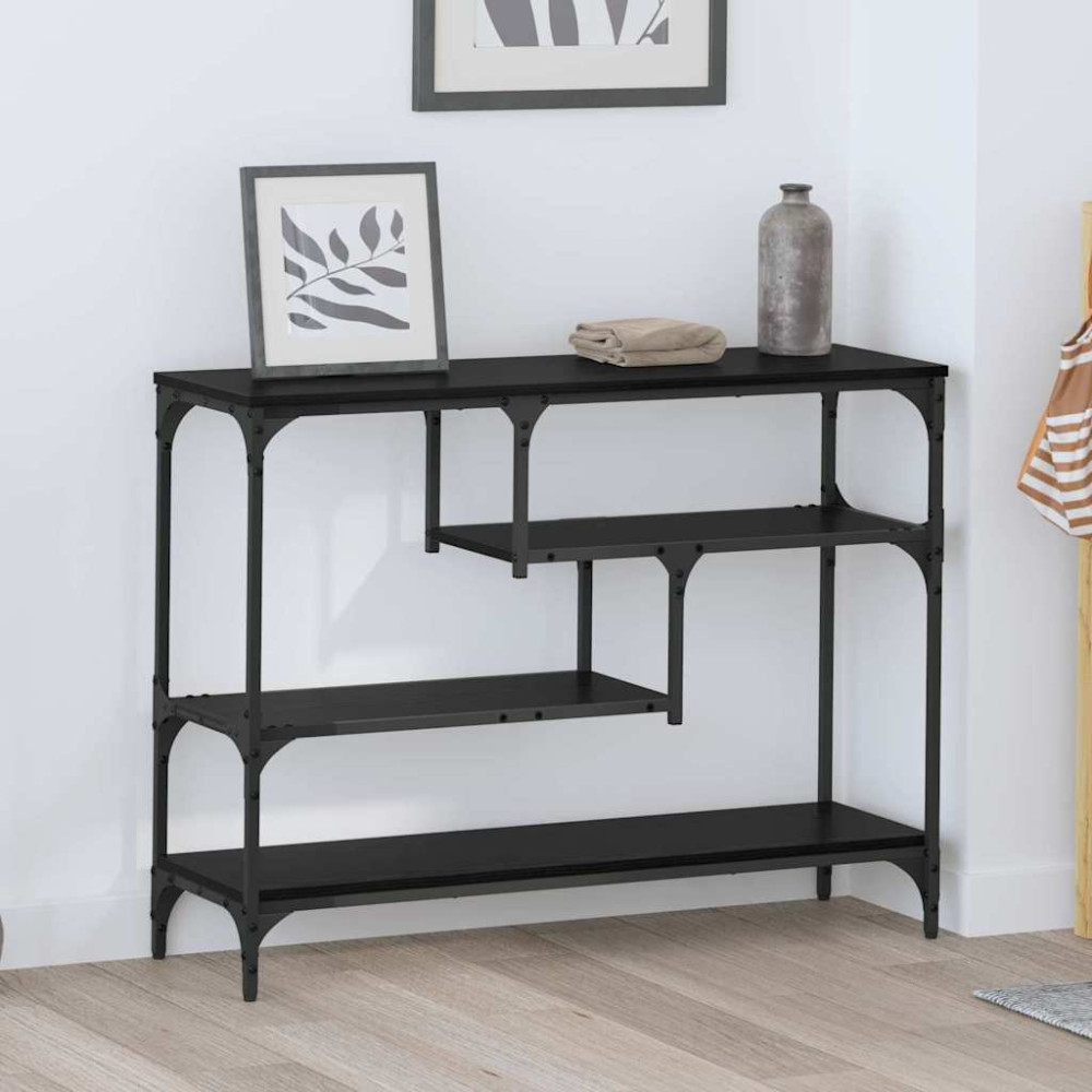 Produktbild för Konsolbord med hylla Svart Ek 100 x 30 x 75 cm Konstruerat trä