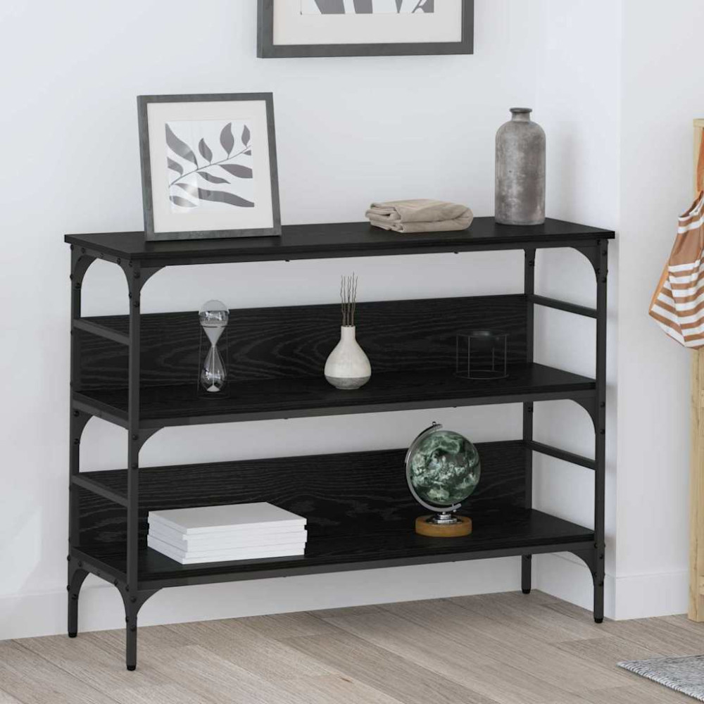 Produktbild för Konsolbord med hylla Svart ek 100 x 32 x 75 cm Konstruerat trä