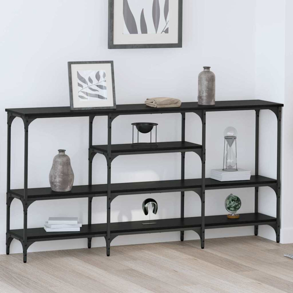 Produktbild för Konsolbord med hylla Svart ek 160 x 29 x 80 cm Konstruerat trä