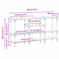 Produktbild för Konsolbord med hylla Svart ek 160 x 29 x 80 cm Konstruerat trä