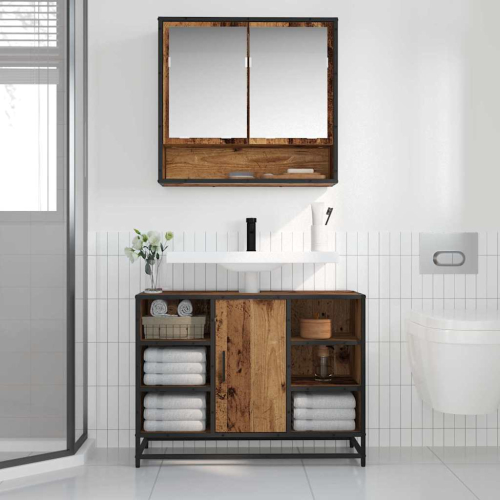 Produktbild för Vägg hylla med hylla Väggmonterad Gammalt trä 65 x 20 x 60 cm