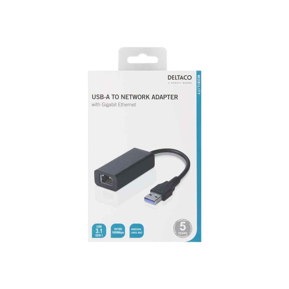 Produktbild för DELTACO USB3-GIGA5 - nätverksadapter - USB 3.0 - Gigabit Ethernet