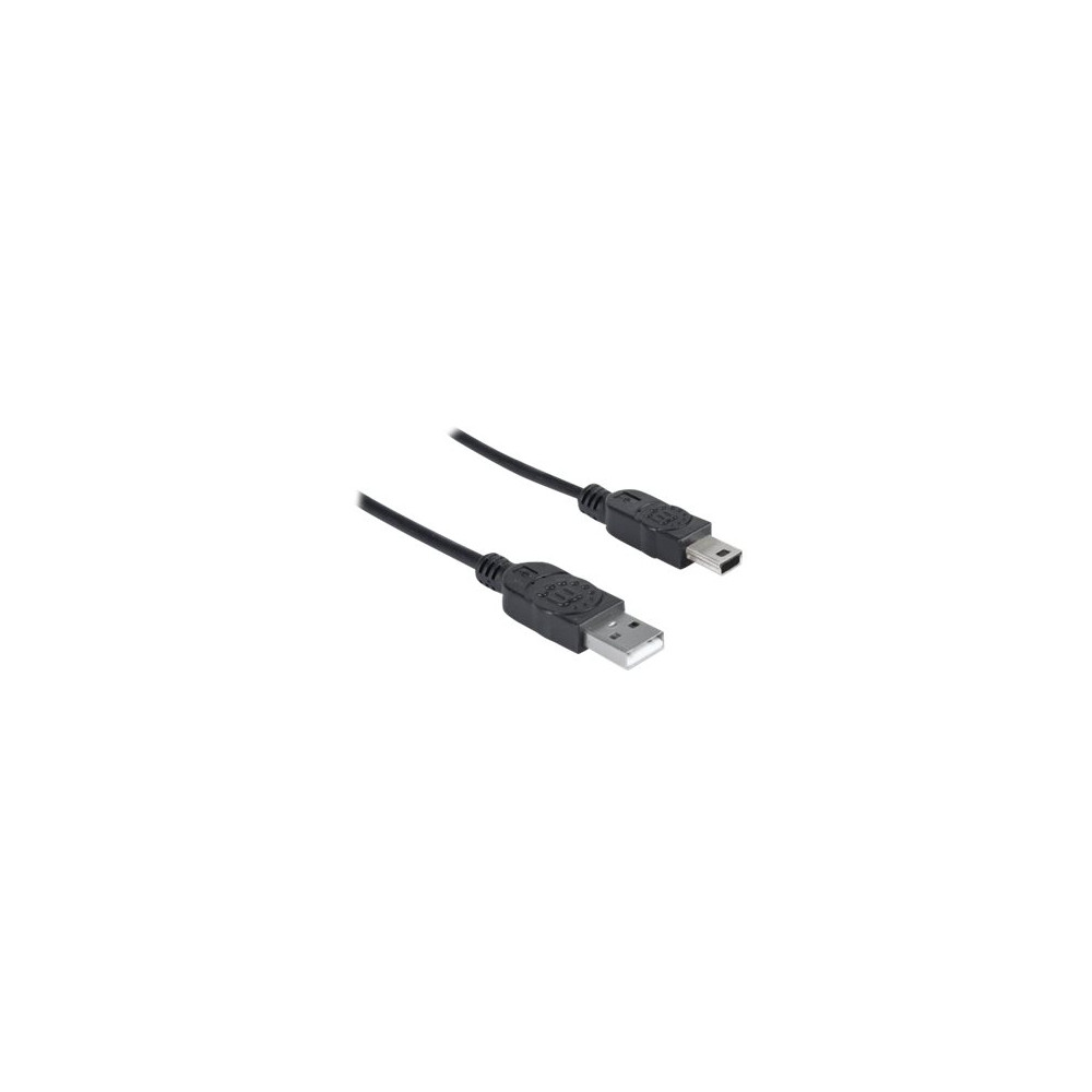 Produktbild för Manhattan USB-A to Mini-USB Cable, 1.8m, Male to Male, Black, 480 Mbps (USB 2.0), Hi-Speed USB, Lifetime Warranty, Polybag - USB-kabel - USB till mini-USB typ B - 1.8 m