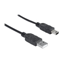 Produktbild för Manhattan USB-A to Mini-USB Cable, 1.8m, Male to Male, Black, 480 Mbps (USB 2.0), Hi-Speed USB, Lifetime Warranty, Polybag - USB-kabel - USB till mini-USB typ B - 1.8 m
