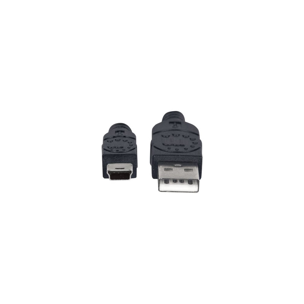 Produktbild för Manhattan USB-A to Mini-USB Cable, 1.8m, Male to Male, Black, 480 Mbps (USB 2.0), Hi-Speed USB, Lifetime Warranty, Polybag - USB-kabel - USB till mini-USB typ B - 1.8 m