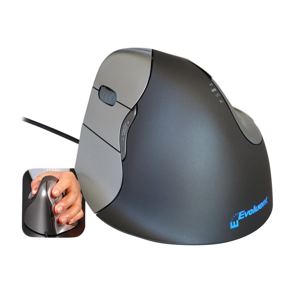 Produktbild för Evoluent VerticalMouse 4 Left - vertikal mus - USB - grå, silver