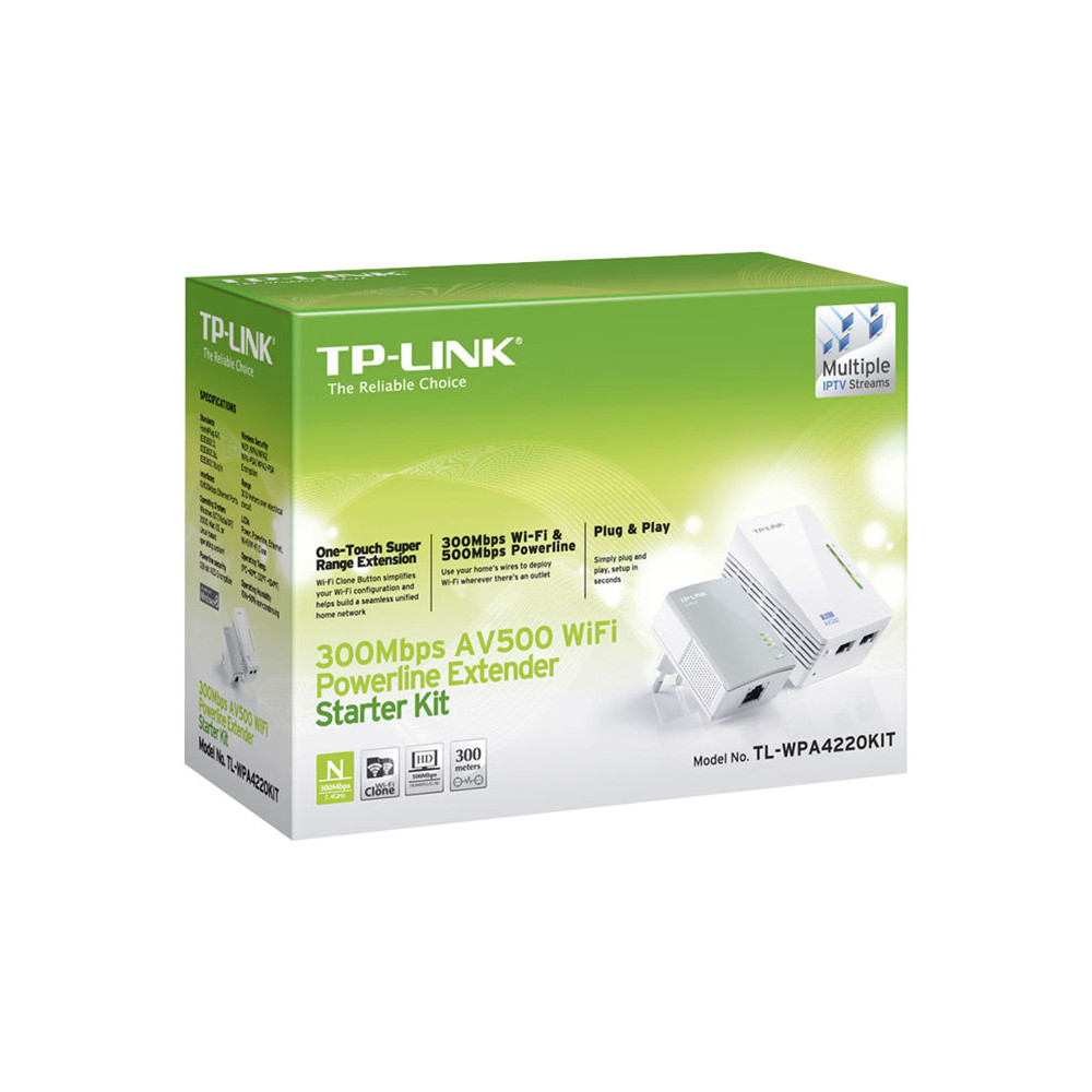 Produktbild för TP-Link TL-WPA4220KIT AV500 2-Port Wifi Powerline Adapter Starter Kit - PowerLine adaptersats - Wi-Fi - vägginsticksbar