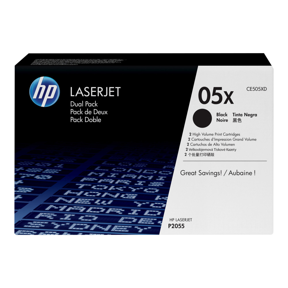 Produktbild för HP 05X - 2-pack - Lång livslängd - svart - original - LaserJet - tonerkassett (CE505XD)