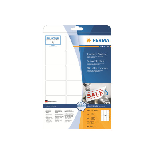 HERMA HERMA Special - etiketter - matt - 450 etikett (er) - 63.5 x 46.6 mm
