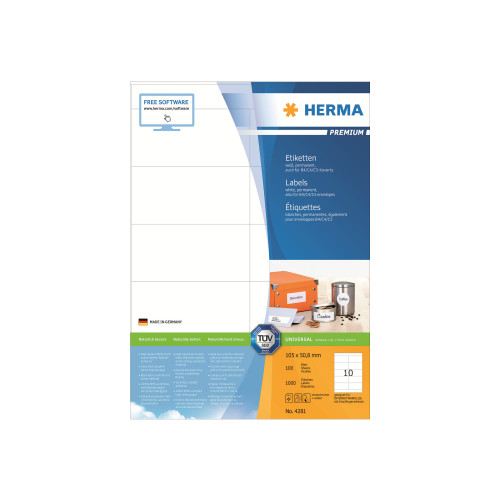HERMA HERMA Premium - laminerade etiketter - matt - 1000 etikett (er) - 105 x 50.8 mm