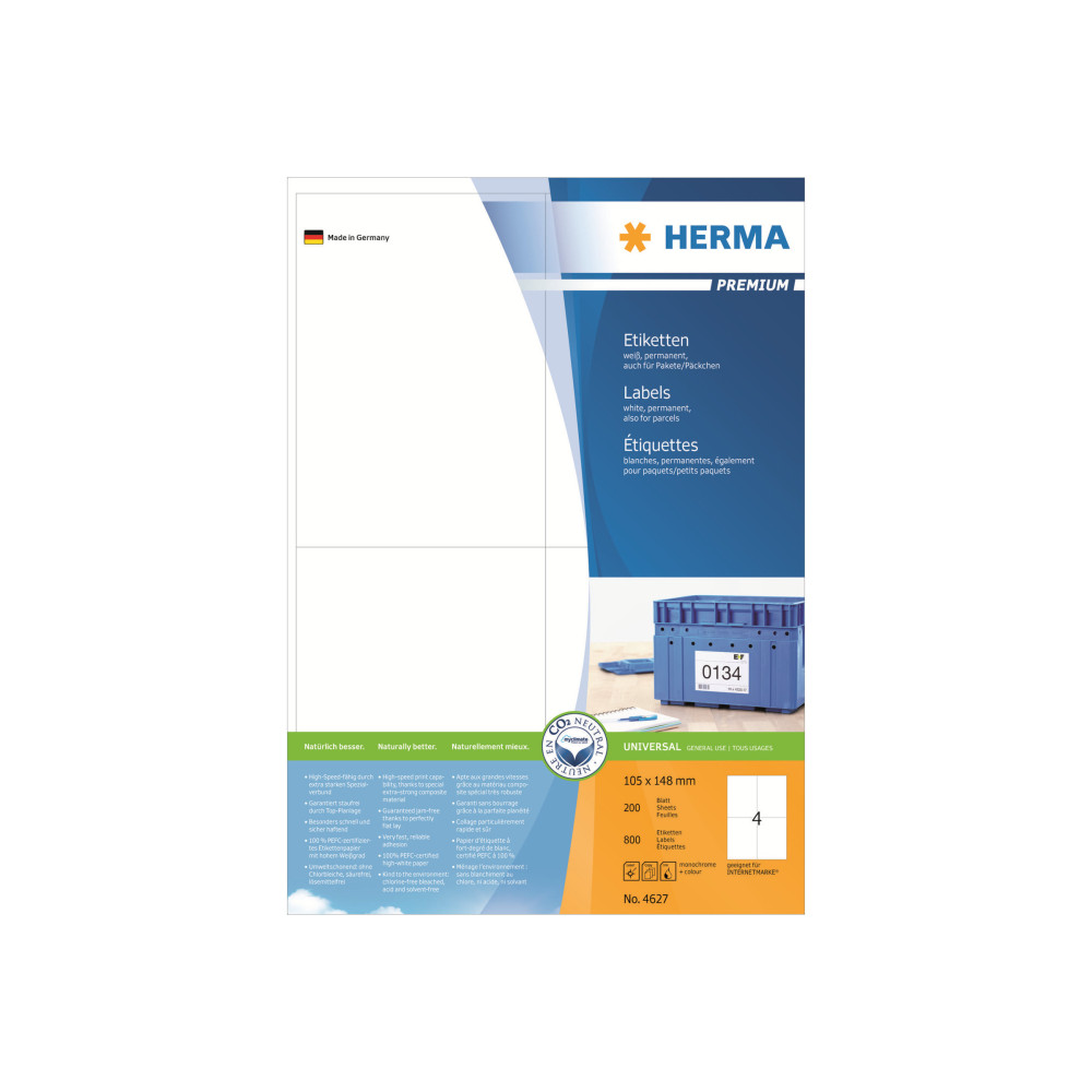 Produktbild för HERMA Premium - laminerade etiketter - matt - 800 etikett (er) - A6
