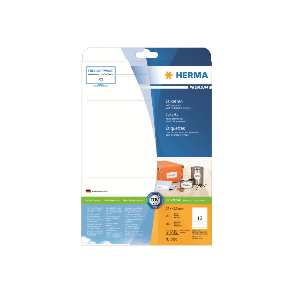 Produktbild för HERMA Premium - laminerade etiketter - matt - 300 etikett (er) - 97 x 42.3 mm