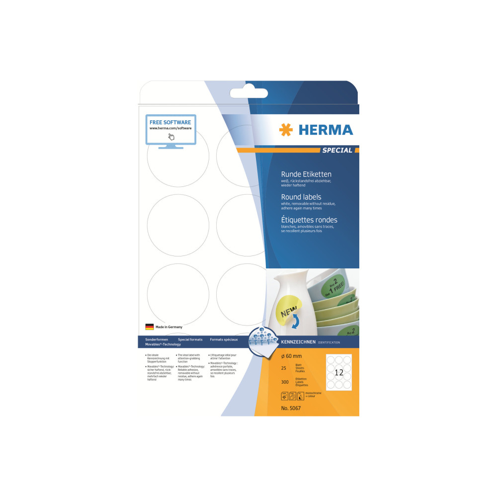 Produktbild för HERMA Special - etiketter - matt - 300 etikett (er) - 60 mm rund