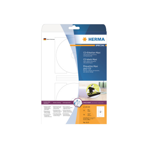 HERMA HERMA Special Maxi - ogenomskinliga CD/DVD-etiketter - matt - 50 etikett (er) - 116 mm rund