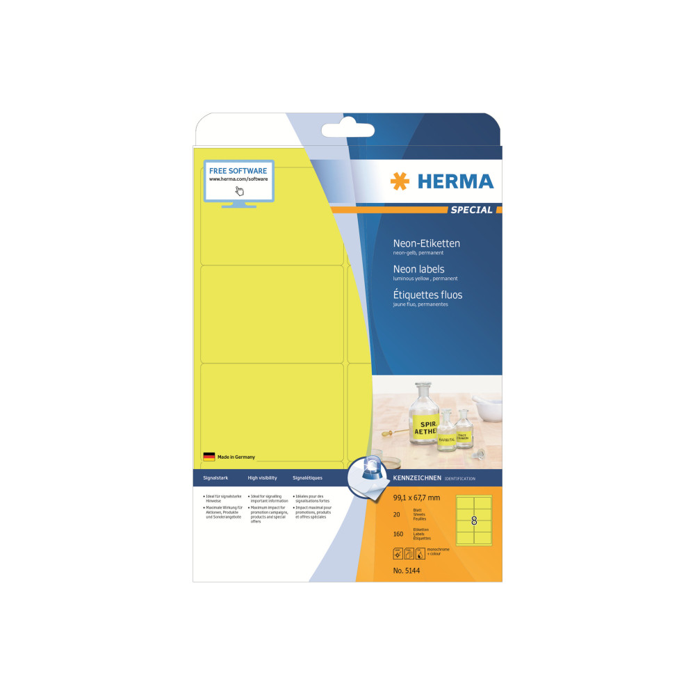 Produktbild för HERMA Special - fluorescerande etiketter - matt - 160 etikett (er) - 99.1 x 67.7 mm