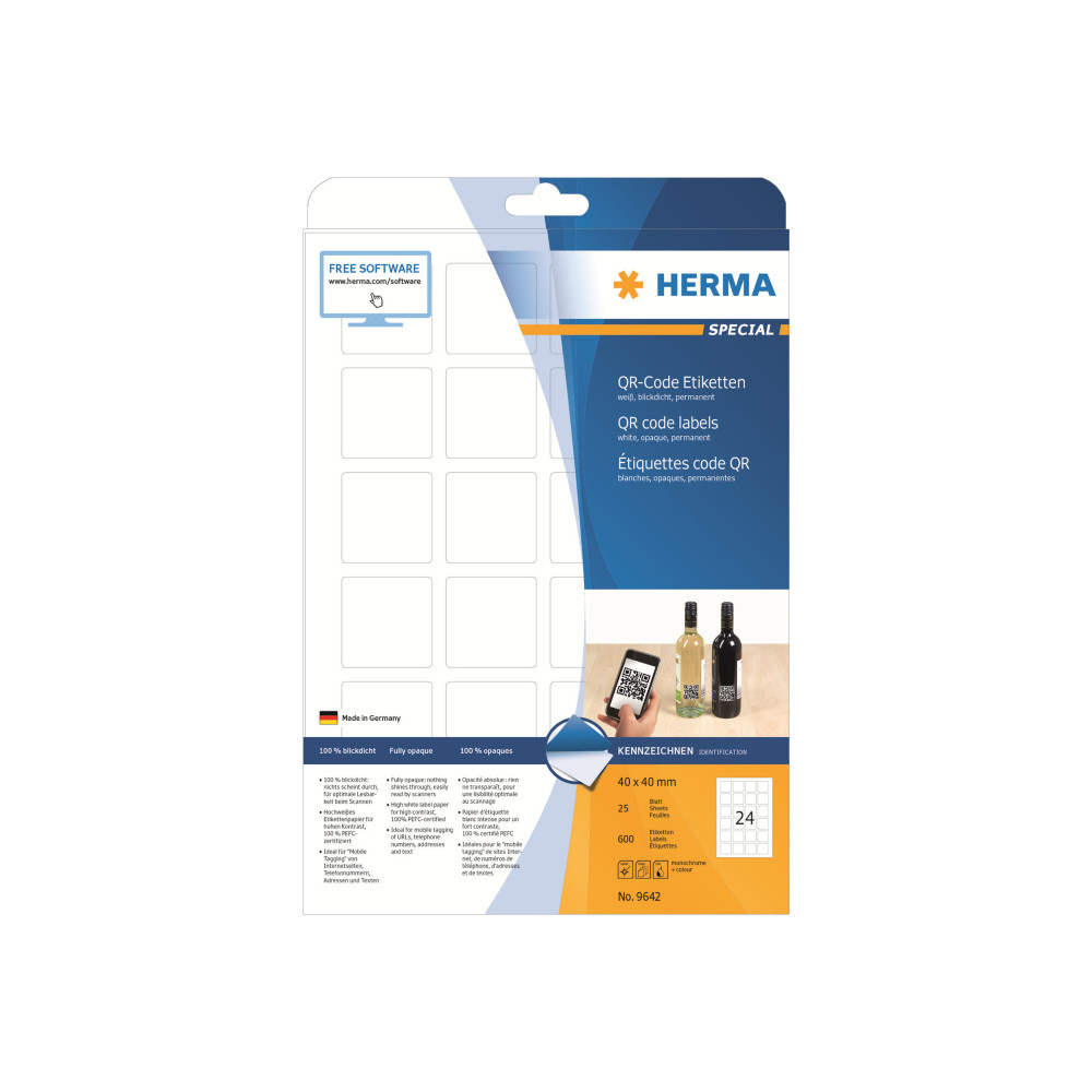 Produktbild för HERMA Special - ogenomskinliga pärmetiketter - matt - 600 etikett (er) - 40 x 40 mm