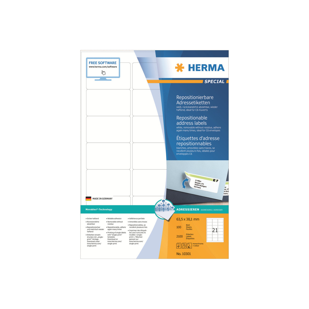 Produktbild för HERMA Special - adresslappar - matt - 2100 etikett (er) - 63.5 x 38.1 mm