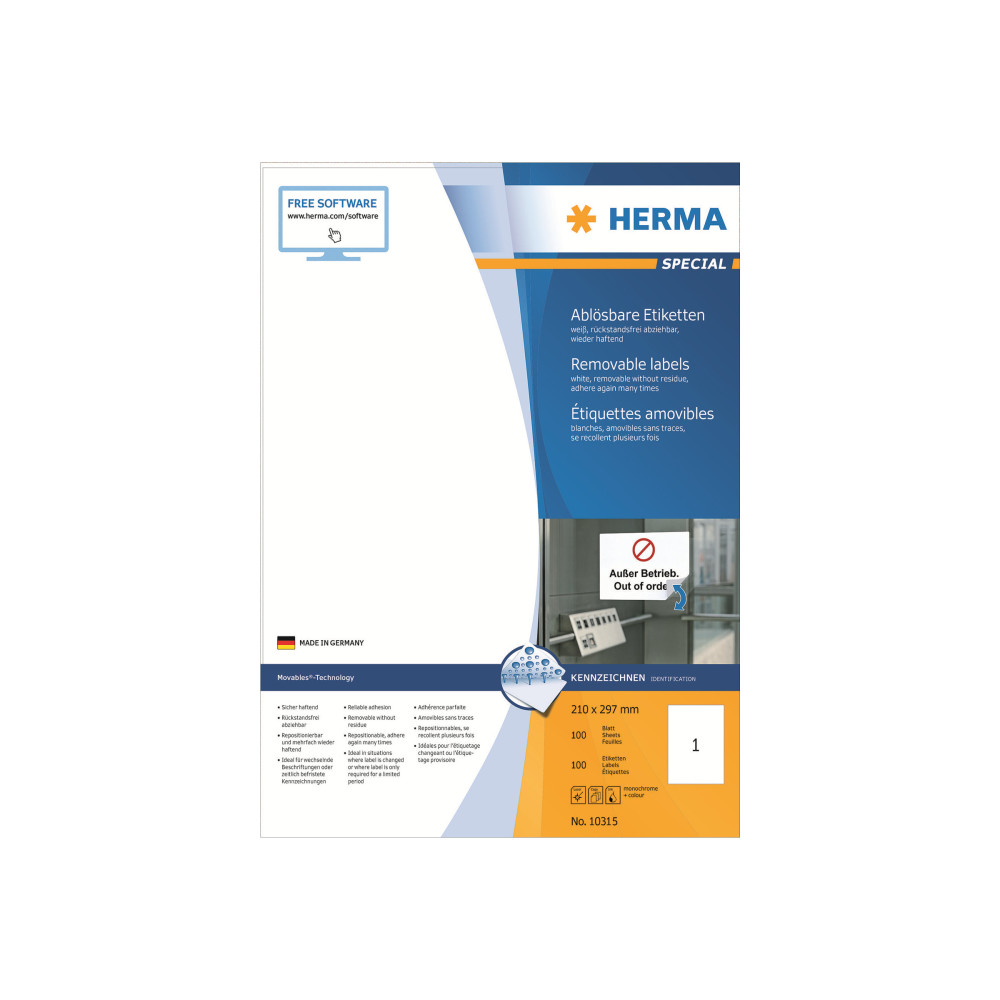 Produktbild för HERMA Special - etiketter - matt - 100 etikett (er) - A4