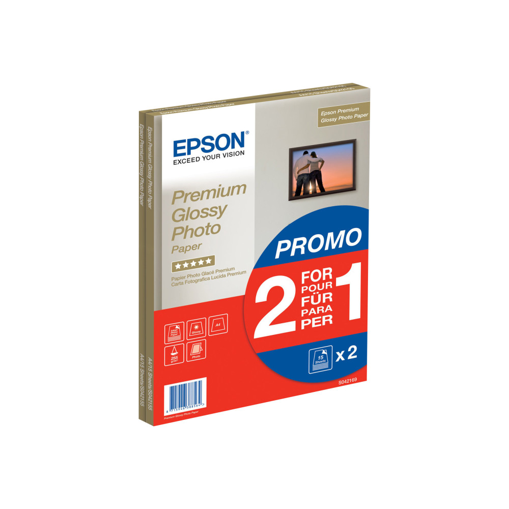 Produktbild för Epson Premium Glossy Photo Paper BOGOF - fotopapper - blank - 15 ark - A4 - 255 g/m² (paket om 2)