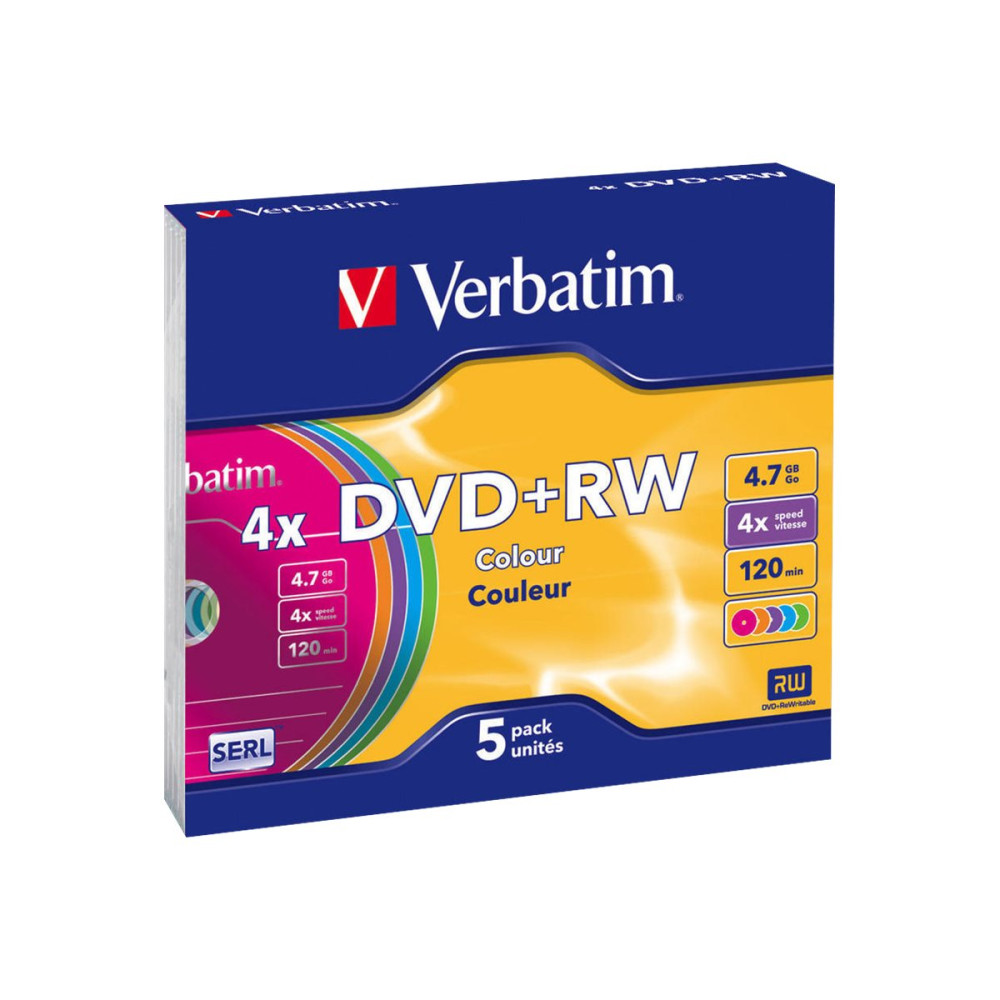 Produktbild för Verbatim Colours - DVD+RW x 5 - 4.7 GB - lagringsmedier
