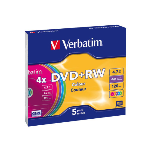 VERBATIM Verbatim Colours - DVD+RW x 5 - 4.7 GB - lagringsmedier