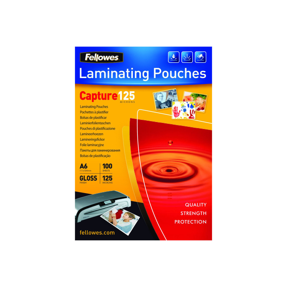 Produktbild för Fellowes Laminating Pouches Capture 125 micron - 100 - 111 x 154 mm - lamineringsfickor
