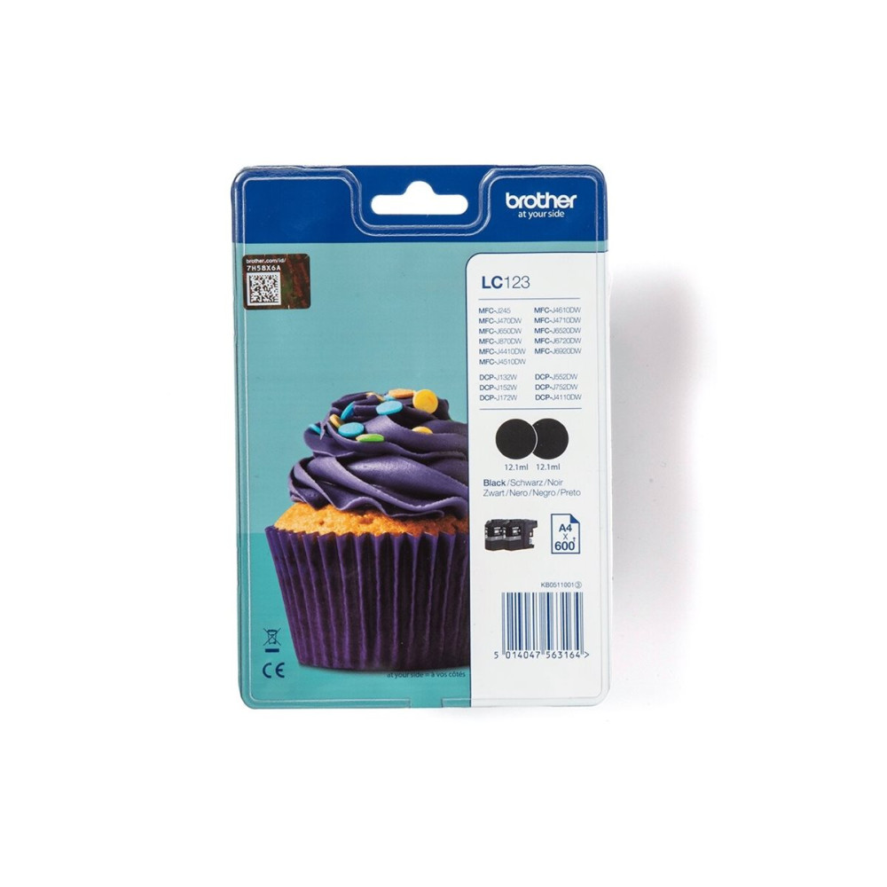 Produktbild för Brother LC123BK - 2-pack - Lång livslängd - svart - original - bläckpatron