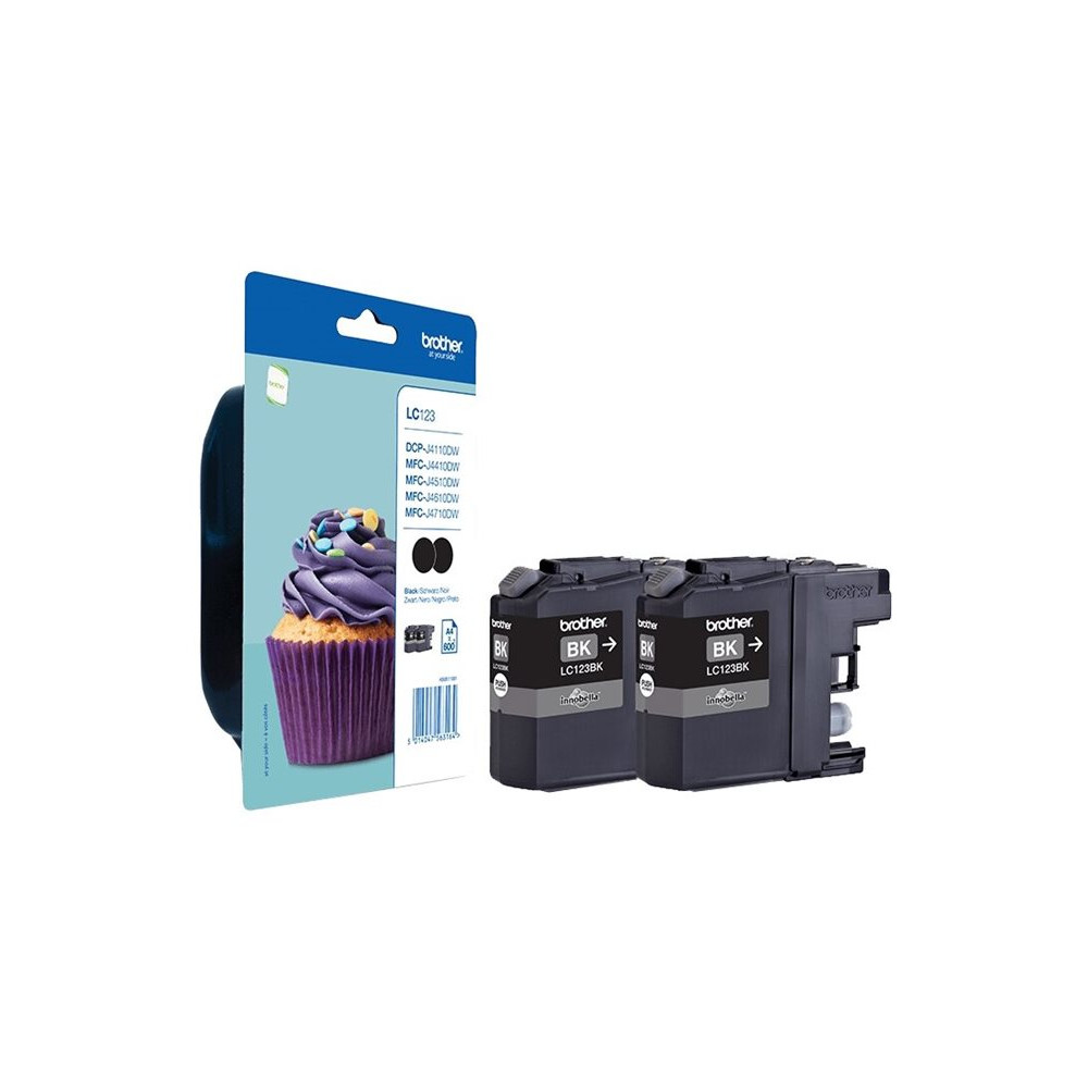 Produktbild för Brother LC123BK - 2-pack - Lång livslängd - svart - original - bläckpatron