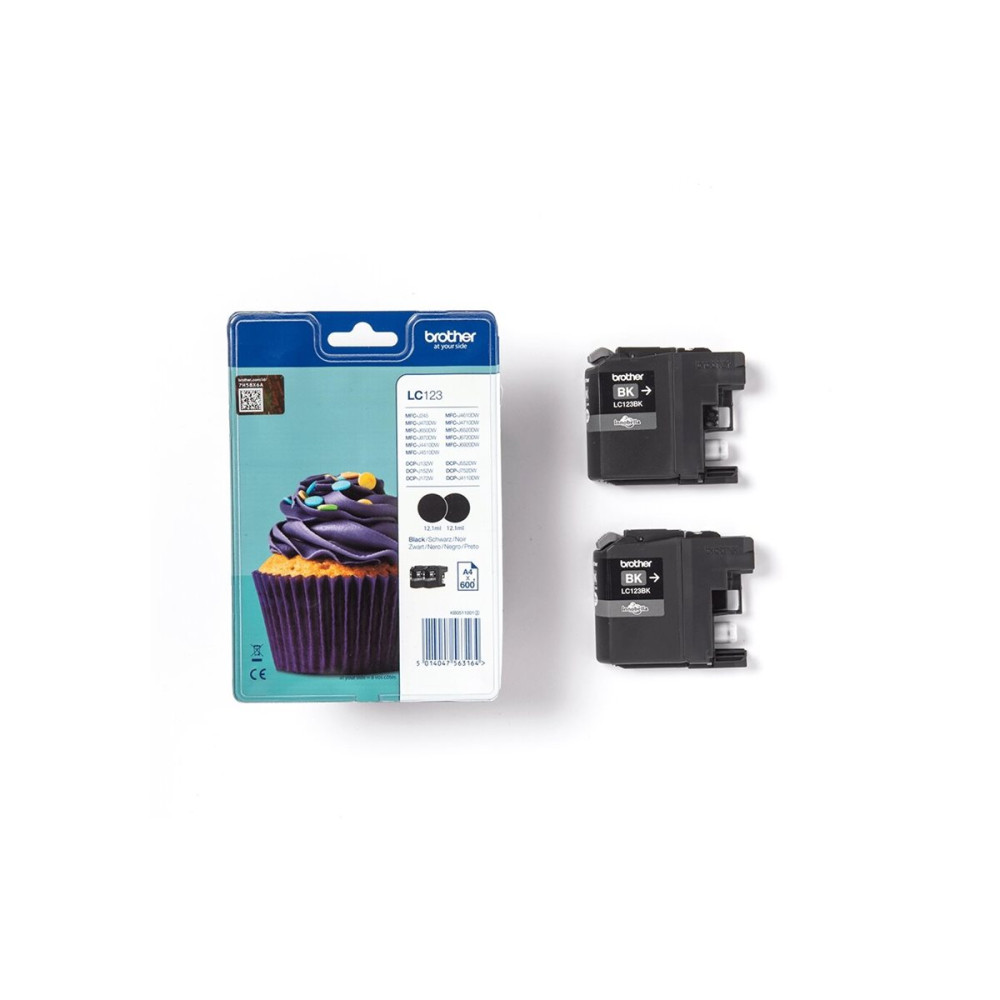 Produktbild för Brother LC123BK - 2-pack - Lång livslängd - svart - original - bläckpatron