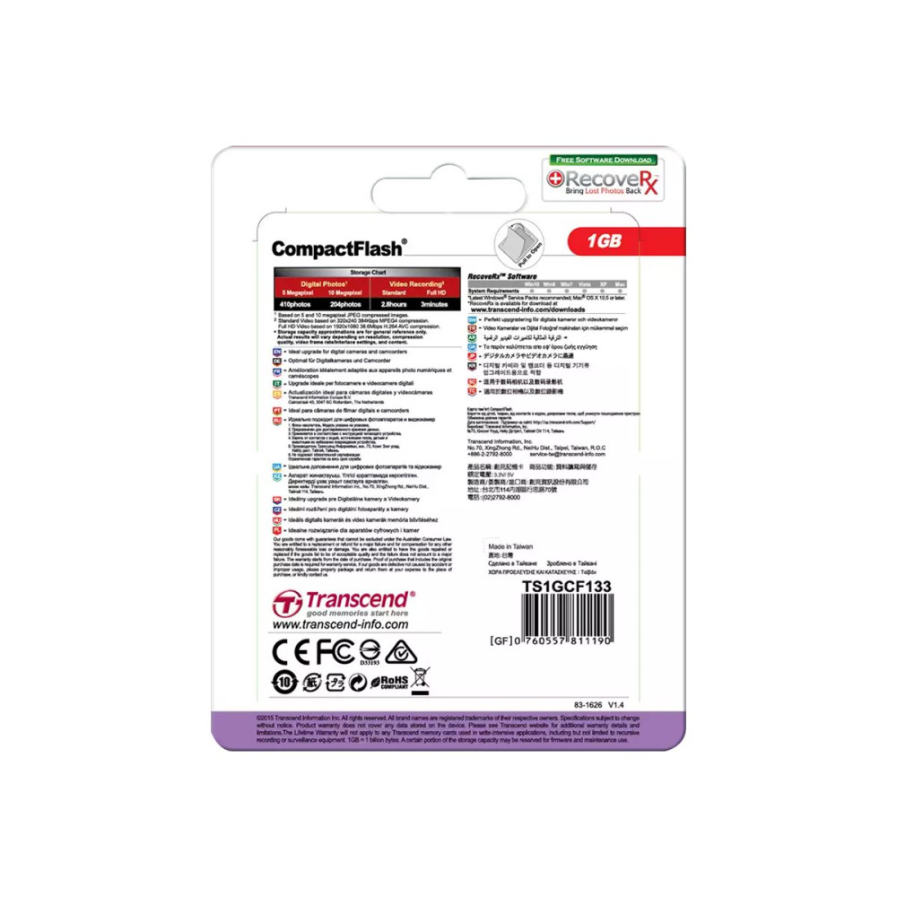Produktbild för Transcend - flash-minneskort - 1 GB - CompactFlash