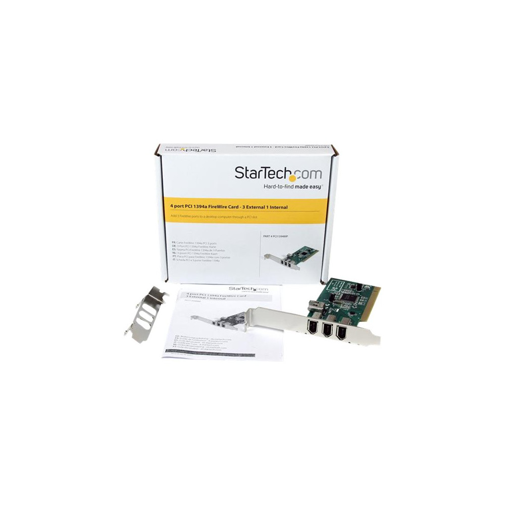 Produktbild för StarTech.com PCI 1394a FireWire-kortadapter med 4 portar – 3 externa 1 intern - FireWire-adapter - PCI - 3 portar