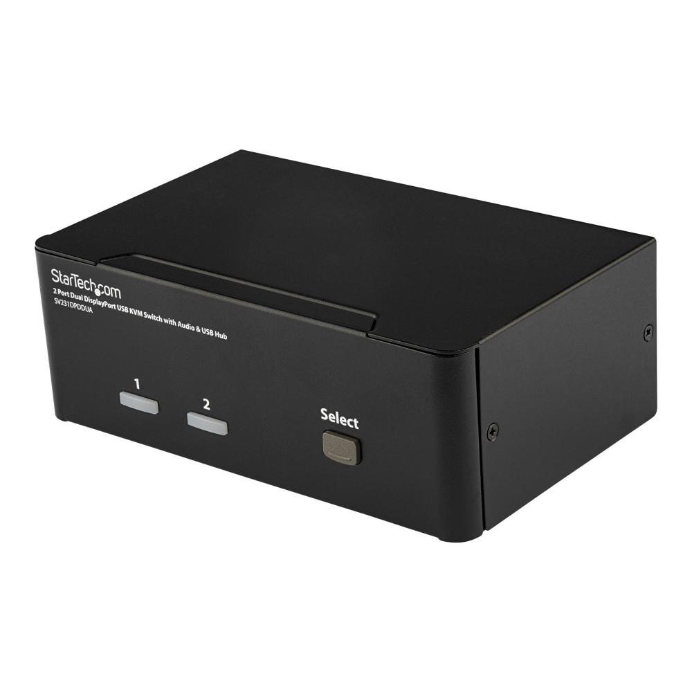 Produktbild för StarTech.com Dubbel USB DisplayPort KVM-switch med 2 portar, audio & USB 2.0-hubb - omkopplare för tangentbord/video/mus/ljud - 2 portar