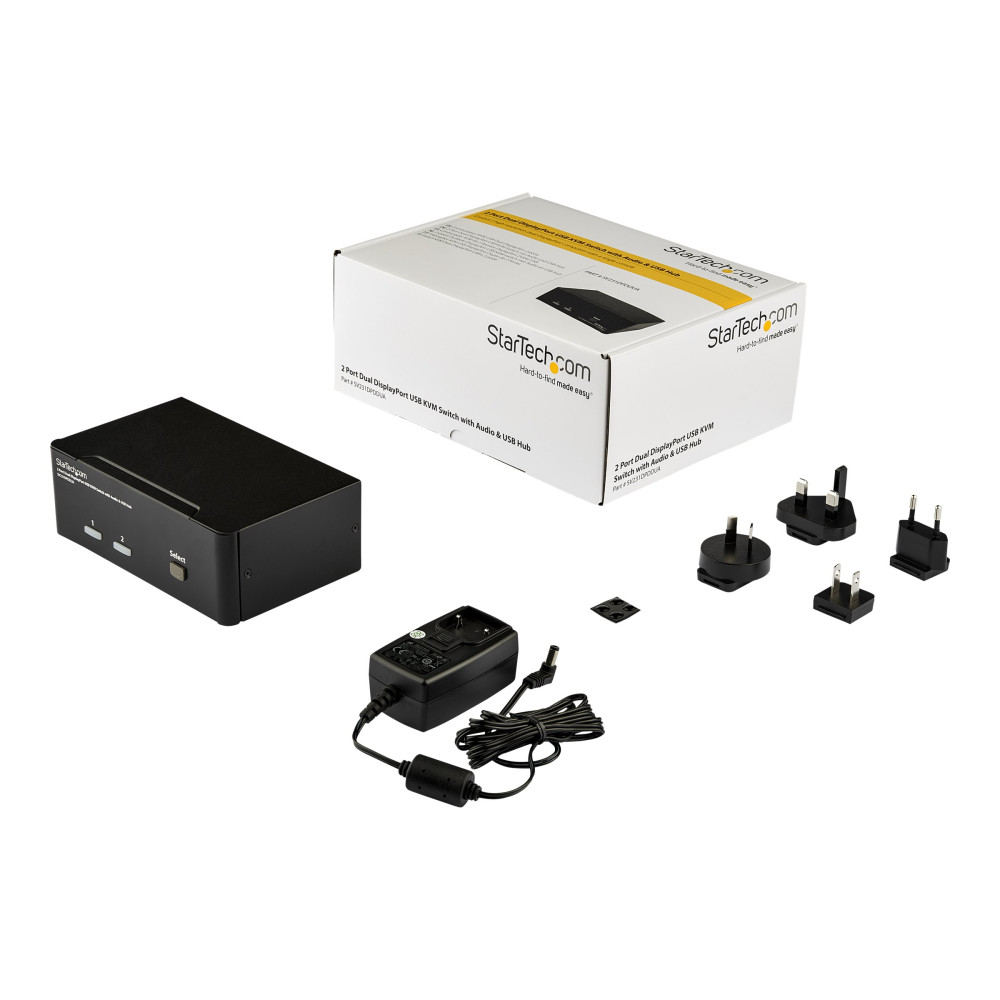Produktbild för StarTech.com Dubbel USB DisplayPort KVM-switch med 2 portar, audio & USB 2.0-hubb - omkopplare för tangentbord/video/mus/ljud - 2 portar