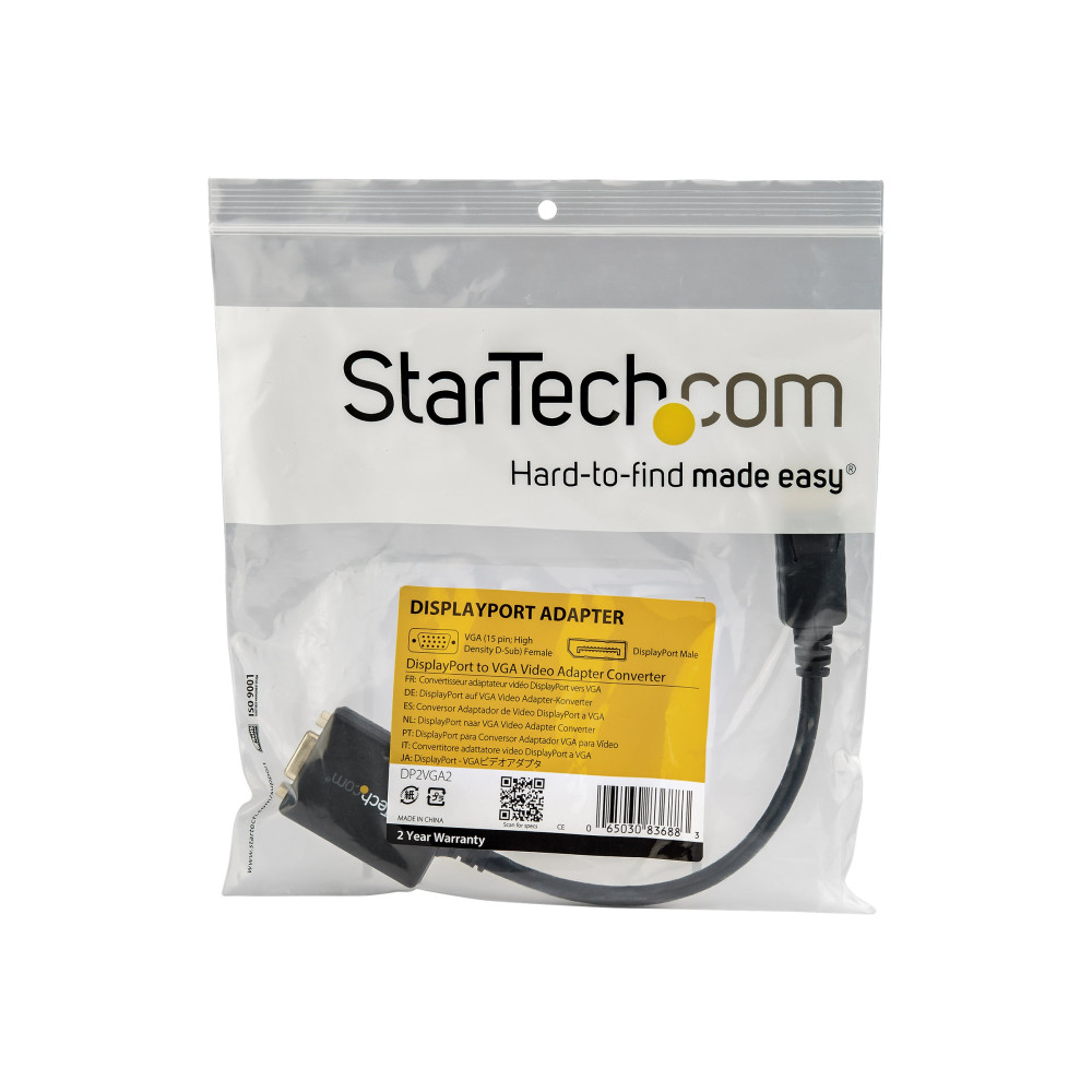 Produktbild för StarTech DisplayPort till VGA-adapter - Aktiv DP till VGA-konverterare - 1080p video - DisplayPort-certifierad - DP/DP++-källa till VGA-skärm kabeladapterdongel - Låsande DP-kontakt - bildskärmsadapter - 27.94 cm