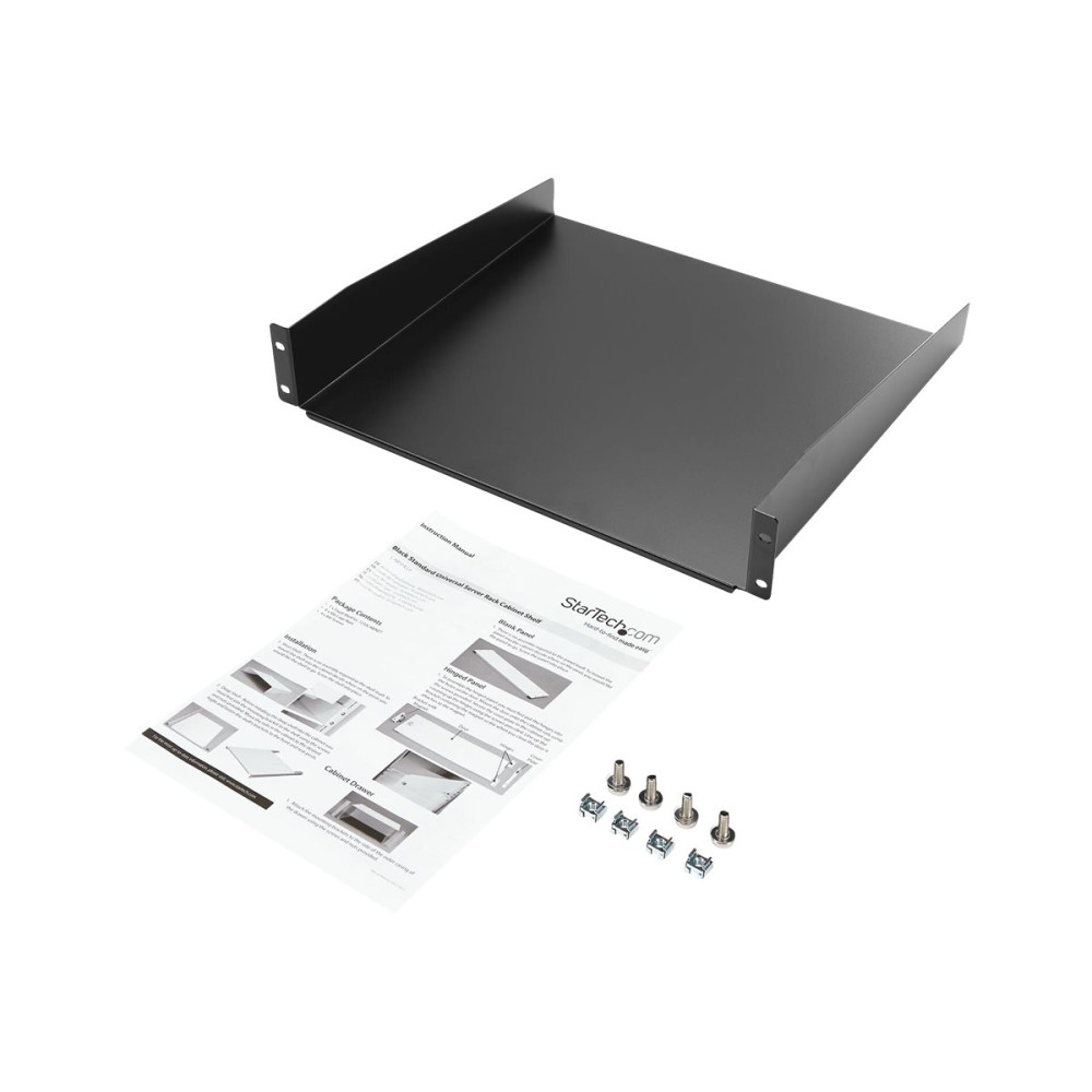 Produktbild för StarTech.com 2U Fixed Server Rack Mount Shelf, 16in Deep Steel Universal Cantilever Tray for 19" AV/Data/Network Equipment Rack with Cage Nuts & Screws, 44lbs Weight Capacity, 60" Deep - 2U Network Rack Shelf (CABSHELF) - hylla för rack